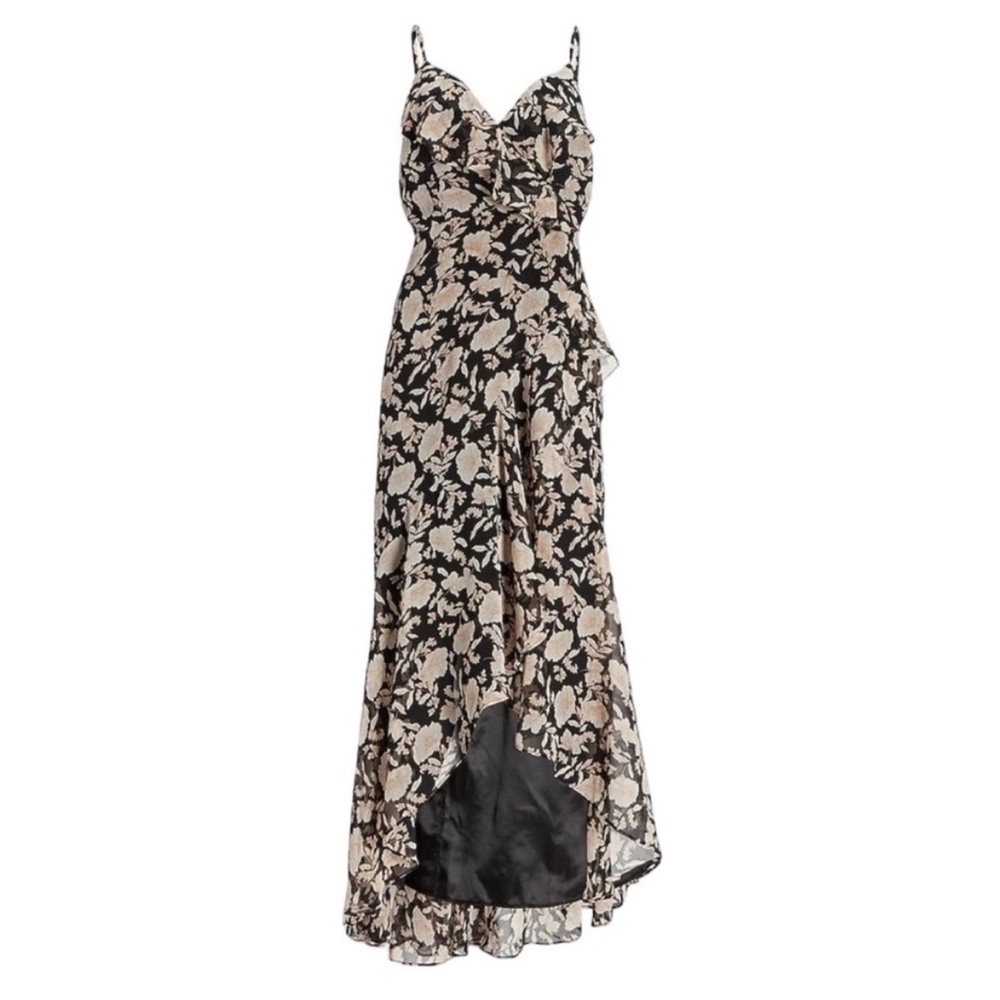 Express Floral Black and Beige Hi-Low Dress XS
